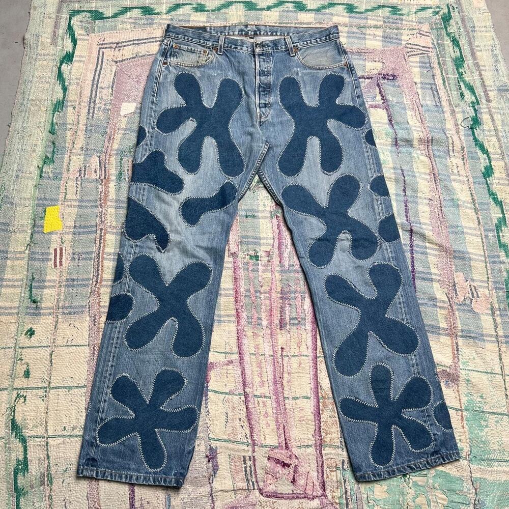 Custom upcycled patchwork levis 501 36x32